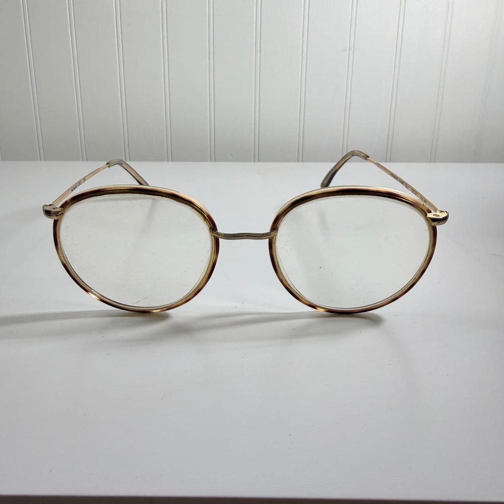 Vintage Anne Klein L-2017 Handmade Italy Gold Tortoise Round Eyeglass Frames 145